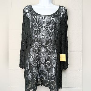 NWT La Vie 89 Black Crochet Tunic Top Plus Size 2X/3X